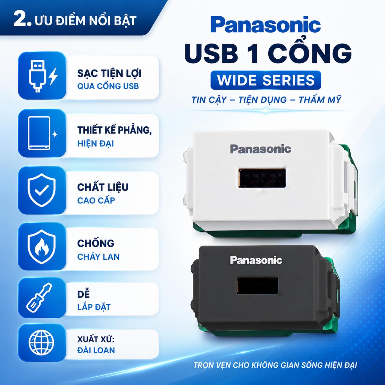 Ổ cắm USB 1 cổng Panasonic WIDE Series